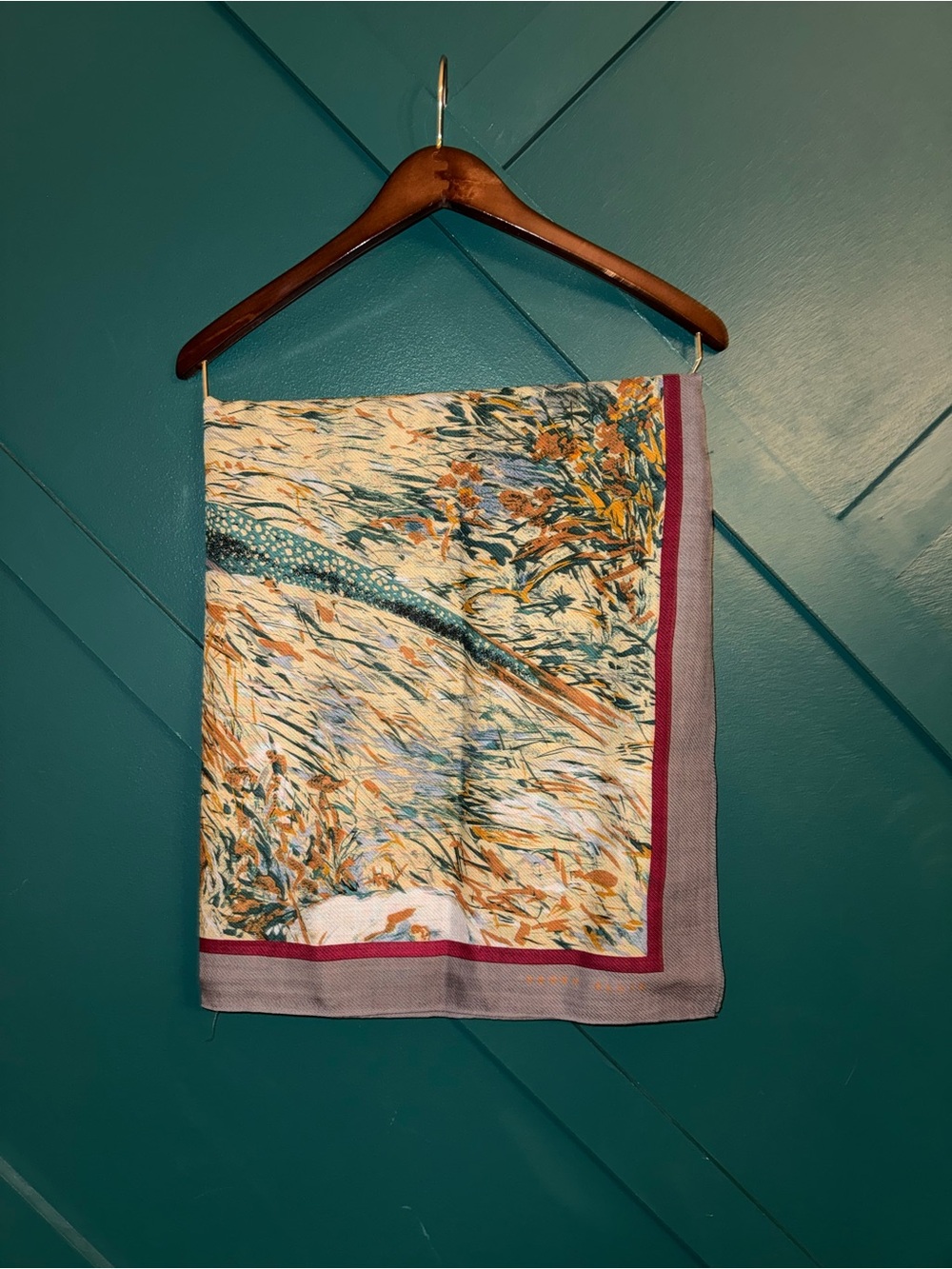Vintage Perry Ellis Designer Painterly Print Scarf 90’s Artsy Designer Coastal